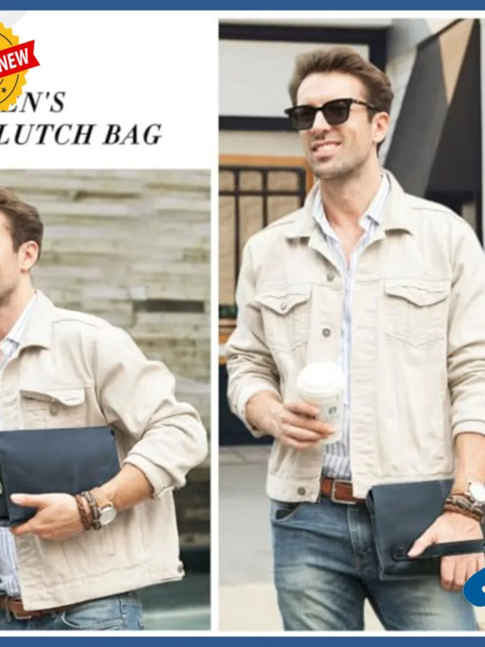Leather Anti-Theft Clutch Bag with Lock, Large Capacity Travel Purse for Men